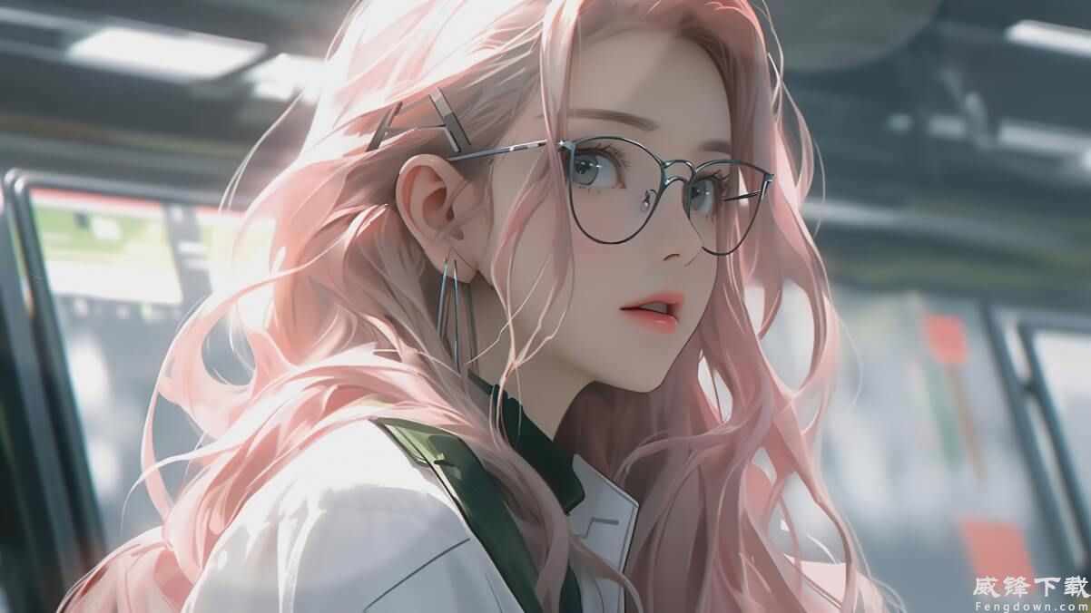 粉色长发女孩 眼镜 4k动漫壁纸