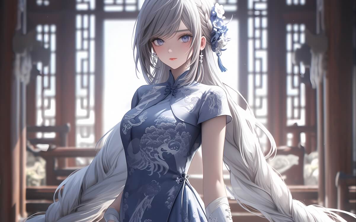 古风蓝衣少女4K壁纸