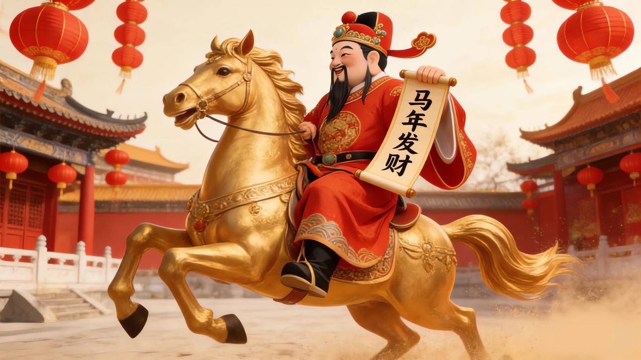 2026马年发财 黄金马 财神 新年4k壁纸