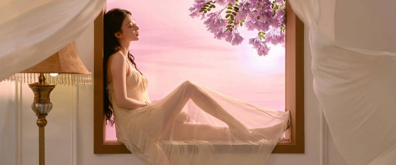 窗 紫色的花 王楚然带鱼屏美女壁纸